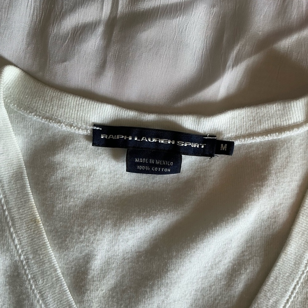 Ralph Lauren Cream V-Neck Tee with Blue Logo - Picture 7 of 8